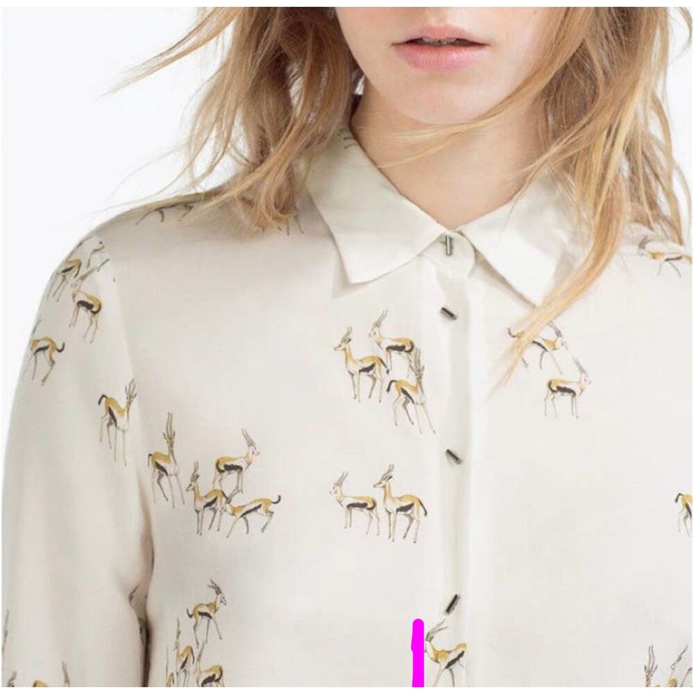 ZARA Gazelle Print Antelope Deer Fawn Button Down Size XS